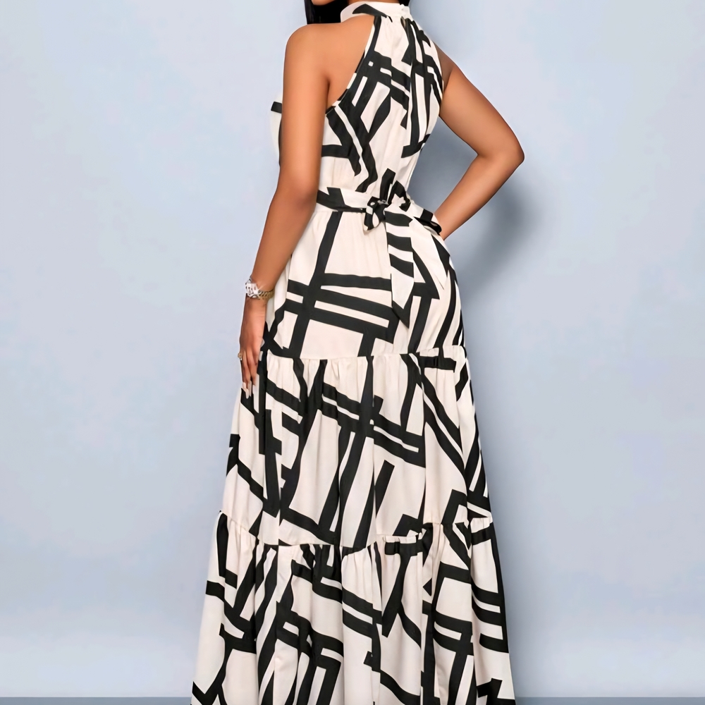 Elegant Black and White Geometric Maxi Dress